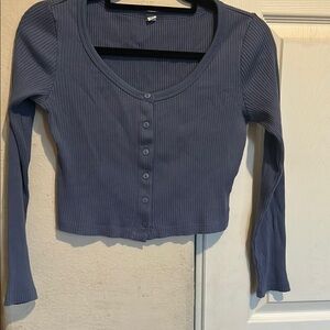 Blue Ribbed Long Sleeve Top